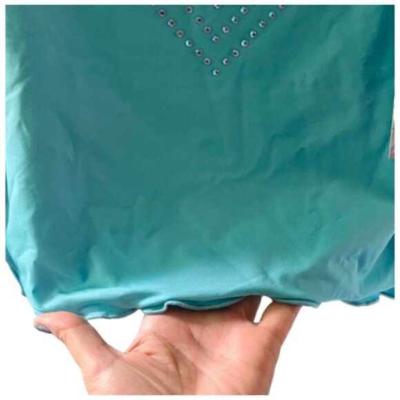 LoveShackFancy x Hurley Rhinestone heart Rashguard Top Turquoise Waves XL NWT - Picture 9 of 16